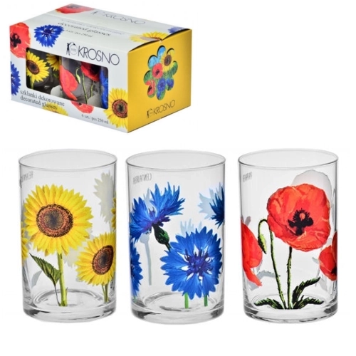 Set od 6 ukrašenih čaša Krosno Kwiaty Polskie 250 ml