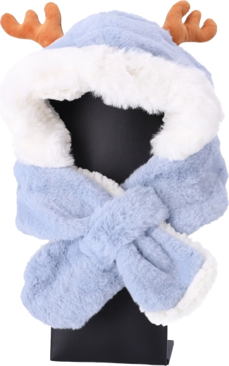 Dječja plišana kapa s šalom za djecu od 1 do 7 godina - svijetloplava s jelenjim ušima
