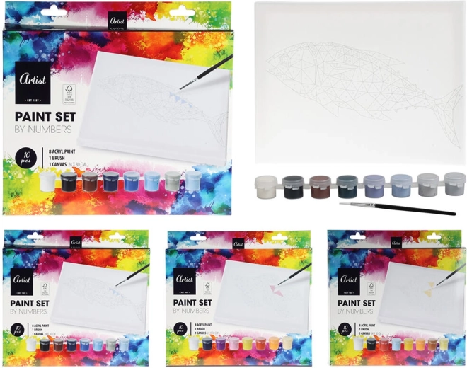 slikarski set s unaprijed otisnutim motivom – akrilne boje, platno 24 × 30 cm i kist