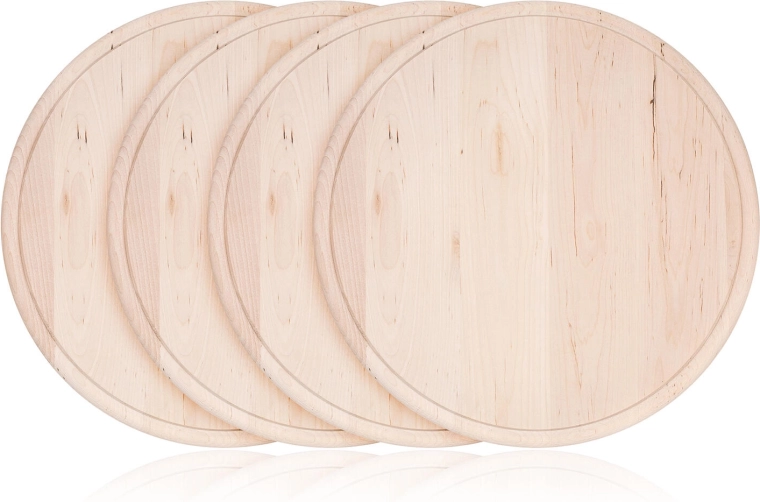 Okrugla drvena daska za rezanje 22 cm BBQ – set 4 kom