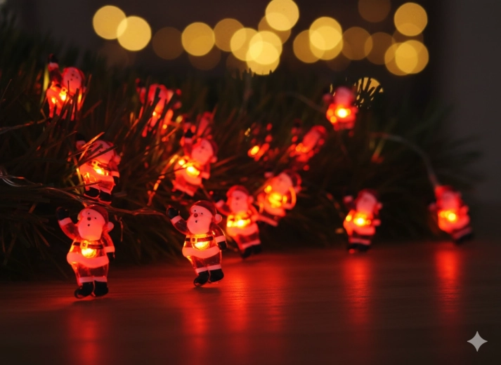 Božićni LED lanac s mini Djedovima, 20 svjetala, na baterije