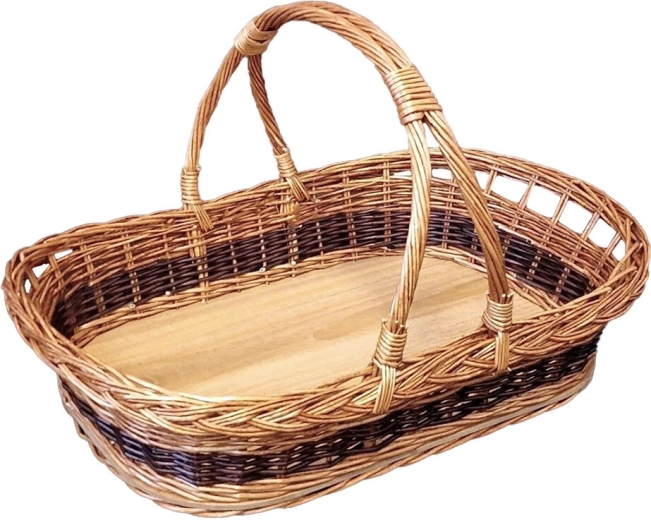 Veliki lakirani pleteni poslužavnik s ručkama 53 × 40 × 27 cm