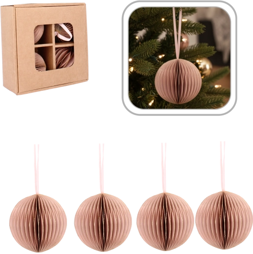 Set ružičastih papirnatih božićnih ukrasa 7 cm (4 kom)
