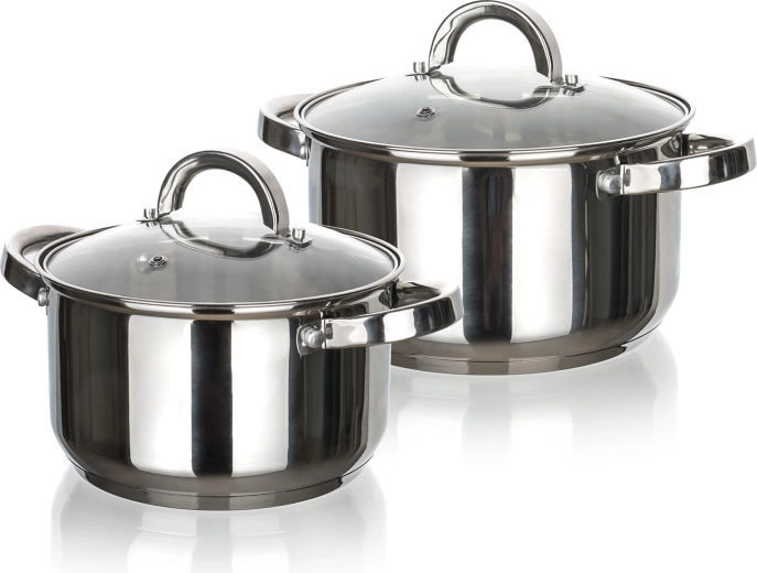 Set od nehrđajućeg čelika SWING, 4-dijelni (18 i 22 cm) s poklopcima od stakla