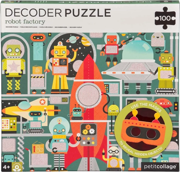 Petit Collage puzzle roboti s dešifrirajućom maskom, 100 dijelova