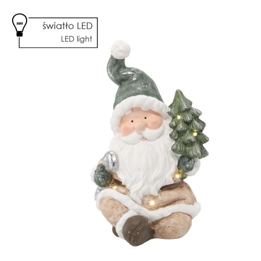 Božićna figurica – Djed Božićnjak s božićnim drvcom, LED 24 × 23 × 38 cm