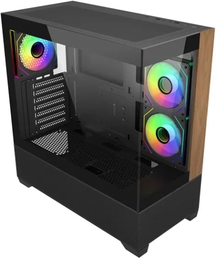 PC kućište Elite 690 wood s panoramskim staklom i ARGB ventilatorima