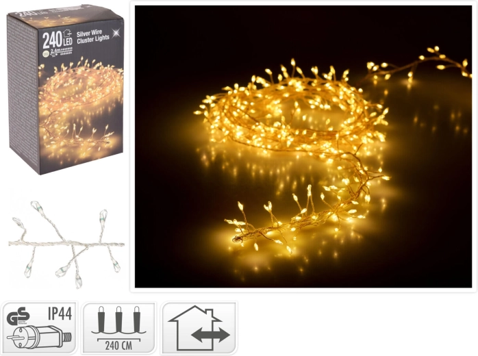 Božićni LED lanac 2,4 m, 240 svjetala, toplo bijela, srebrna žica