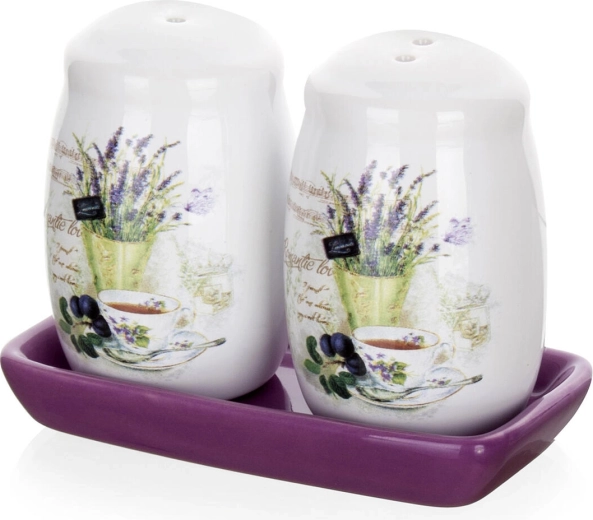 Keramička soljenka i paprenka Lavender s tacnom