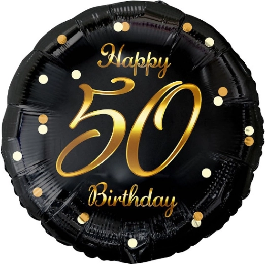 Foli balon Happy 50 Birthday – crni sa zlatnim otiskom