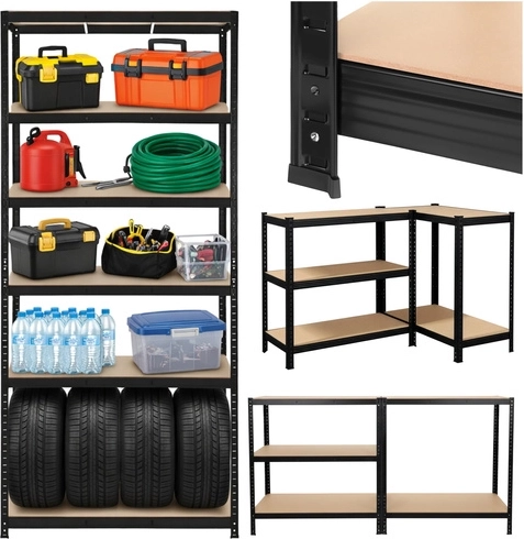 Metalni regál za radionicu i garažu 220 × 100 × 45 cm, 5 polica, nosivost 1000 kg, BIGSTREN – crni