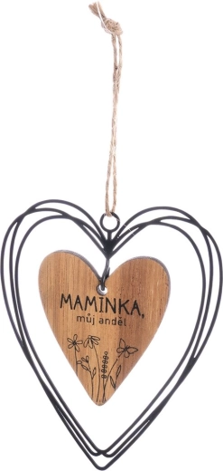 Viseće srce „Mama” od drveta i metala, smeđe