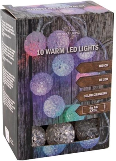 Svjetleći lanac s timerom, 10 LED šarenih kuglica, 100 cm