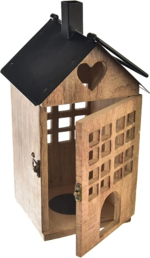 Lanterna od drva manga i metala Black 18 × 18 × 36 cm
