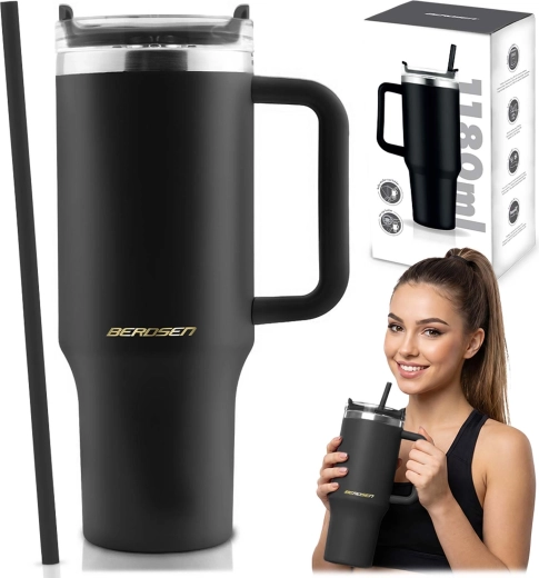 Termo šalica Berdsen sa slamkom 1180 ml crna
