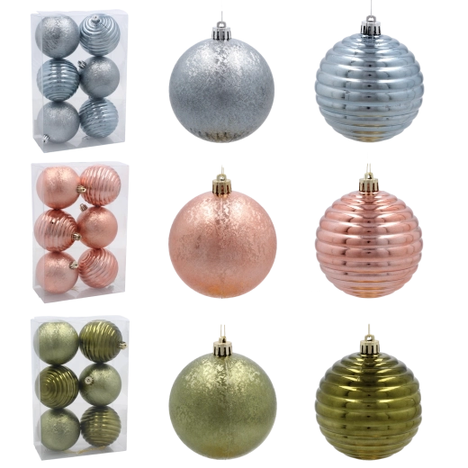 Set božićnih kuglica 8 cm – maslinasta, bakrena i grafitna (6 kom)