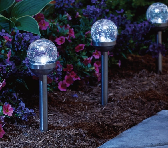 Solarna vrtna svjetiljka kugla 6 cm s promjenjivim bojama, nehrđajući čelik/staklo, IP44