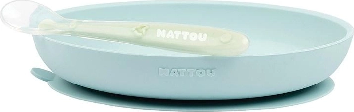 Nattou silikonski set za hranjenje 2 kom tanjur i žličica mint bez BPA