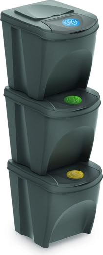 Set od 3 koša za razvrstavanje otpada Sortibox, sivi kamen, 3×25 l