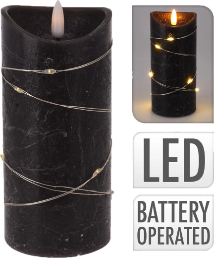 LED svijeća valjak 7 × 15 cm, crna