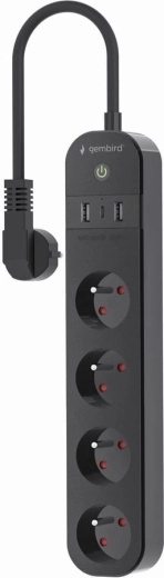 Inteligentna prenaponska produžna traka Tuya WiFi 4× utičnica FR, 2× USB‑A i 1× USB‑C, crna