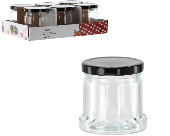 Staklenka 160 ml s reljefom i crnim metalnim poklopcem