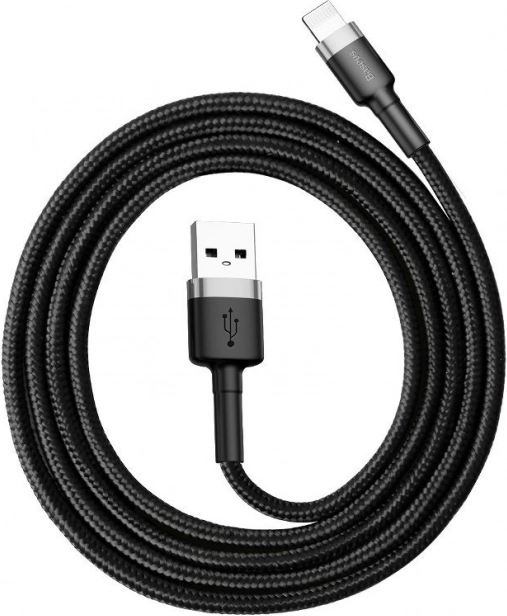 Punjački i podatkovni kabel Lightning USB 1 m 2,4 A Baseus Cafule sivo-crni