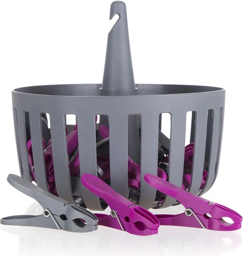 Viseća košarica s kvačicama za rublje BRILANZ, 30 kom, mix boja