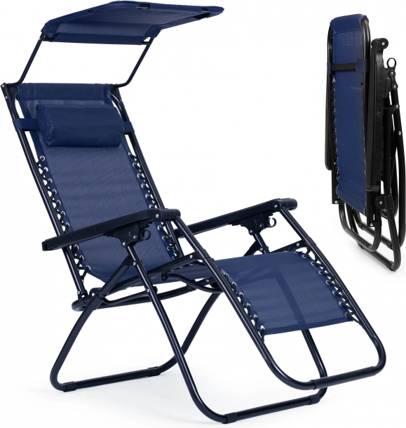 Vrtna ležaljka s podešavanjem položaja i nadstrešnicom, plava