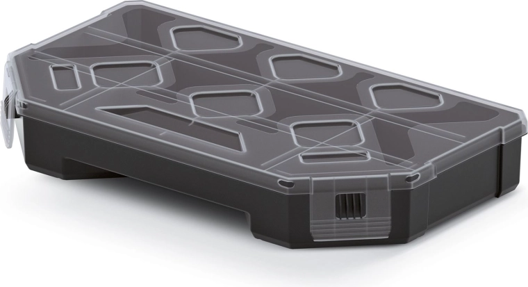 Organizer s pregradama 243 × 142 × 40 mm, crni s prozirnim poklopcem