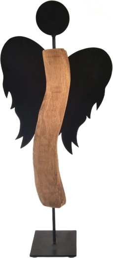 Anđeo od drva manga i crnog lima Black, 65 cm