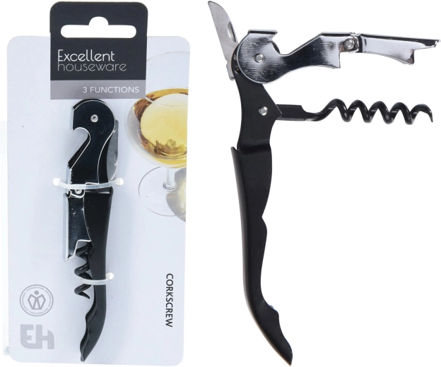 Konobarski otvarač 3-u-1 metalni crni