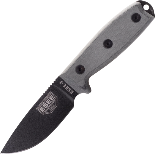ESEE Model 3 – univerzalni outdoor nož s crnom oštricom i sivom Micarta drškom