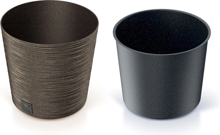 Lončanica Furu Round Low Eco Wood s uloškom 25 cm – kava