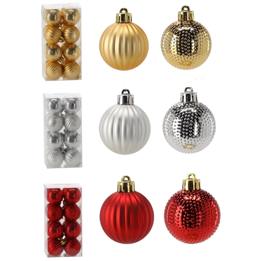 Set božićnih kuglica 4 cm – crvene, zlatne i srebrne (16 kom)
