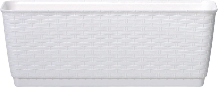 Žardinjera s podloškom u ratan izgledu 40 cm bijela