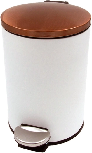 Pedalna kanta za otpad 3 l, okrugla s plastičnom uloškom – bijela s poklopcem u boji bakra