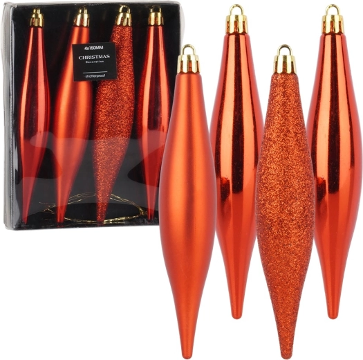 Nerazbijivi božićni ukrasi crveni ledeni šišci 15 cm, 4 kom