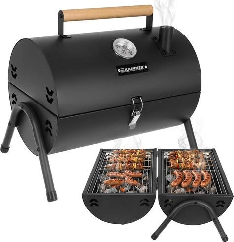 Prijenosni vrtni roštilj na ugljen s poklopcem i termometrom KAMINER