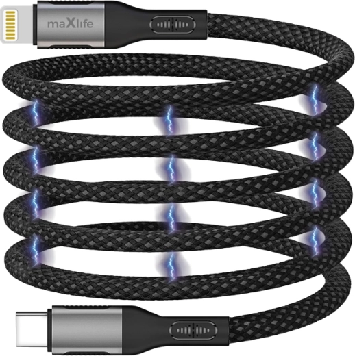 Maxlife magnetski kabel USB-C – Lightning 1 m 27 W, najlonski, crni