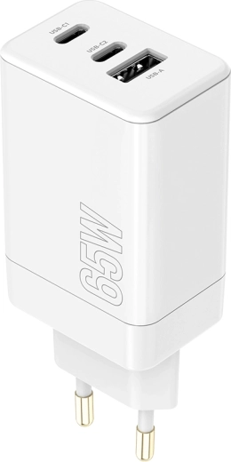 Maxlife 65W USB-C PD/QC zidni punjač s 2× USB‑C i 1× USB‑A, bijela