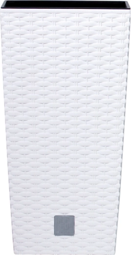 Plastična posuda za cvijeće s ratan izgledom i uloškom, bijela, 20 × 20 × 37,6 cm