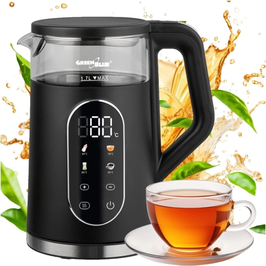 Bežično kuhalo za vodu GreenBlue s regulacijom temperature 1,7 l crno