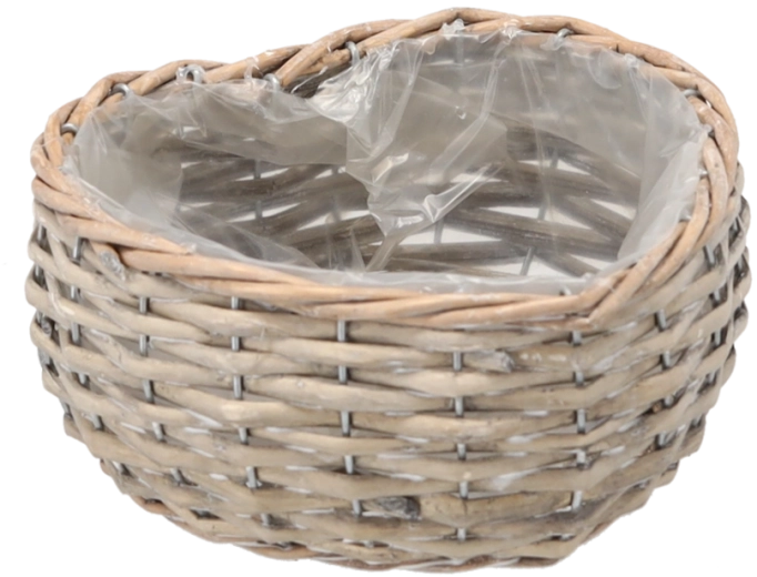 Pleteni pleteni koš za cvijeće srce 17 × 19 × 8 cm, sivi