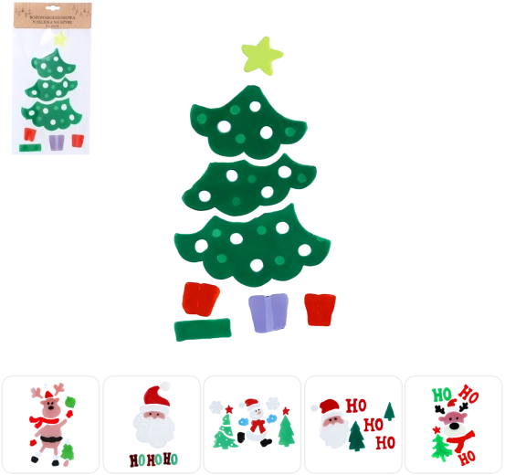 Božićne gel naljepnice za prozore 15 × 30 cm, set od 6 motiva