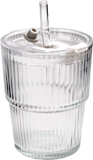 Staklena čaša sa slamkom 9,5 × 9,5 × 11,3 cm