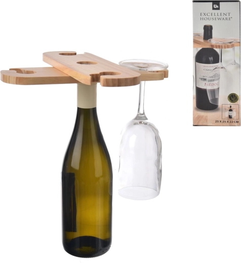Drveni držač za vino i čaše, bež 25 × 8 cm