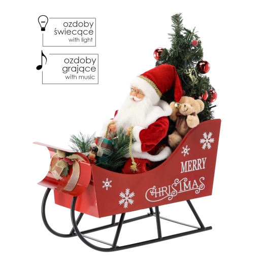 Sveti Nikola u saonicama s božićnim stablom s LED rasvjetom i melodijama 60 cm