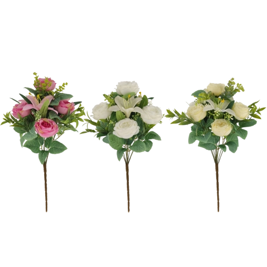 Umjetni buket ruža i ljiljana 43 cm, mješavina boja