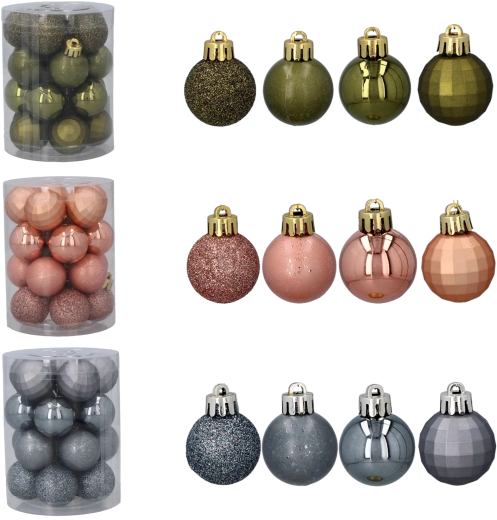 Set plastičnih božićnih ukrasa 3 cm – maslinasta, bakrena i grafitna (20 kom)